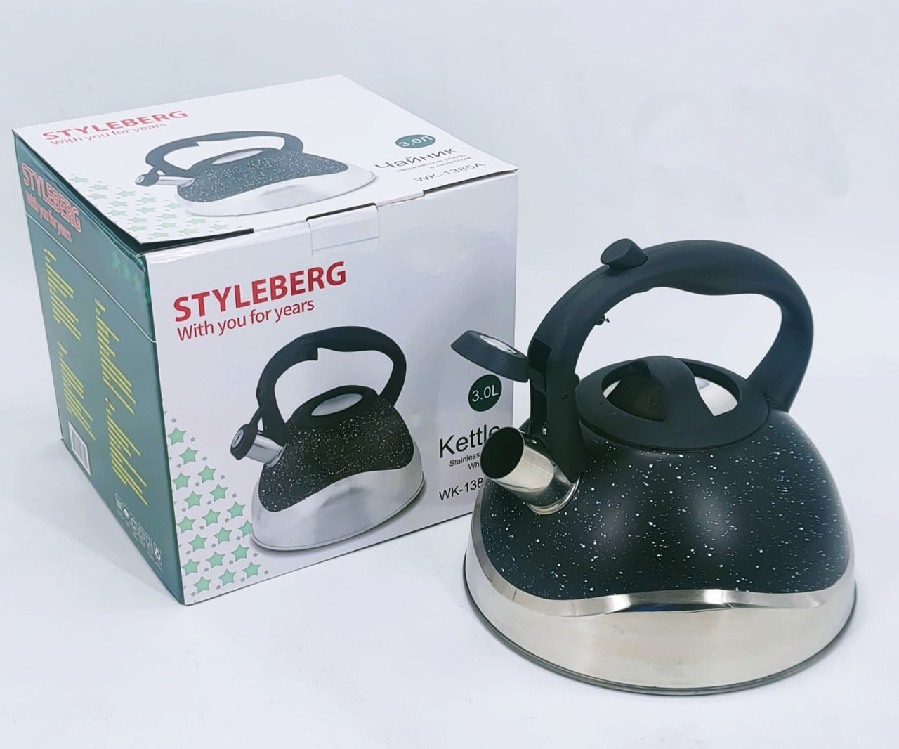 Чайник з нержавіючої сталі зі свистком 3л Styleberg WK-1385А чорний, фото 1