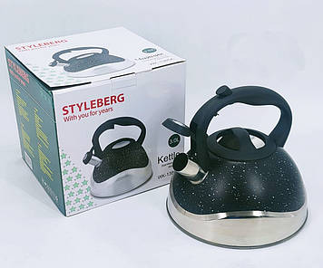 Чайник з нержавіючої сталі зі свистком 3л Styleberg WK-1385А чорний