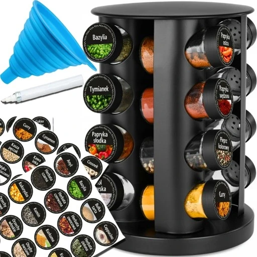 Стенд для приправ органайзер 16 скляних баночок контейнери +144 наклейки та лійка