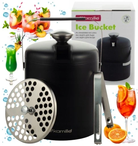 Відро для льоду "cooler" термічний контейнер для охолодження чорного кольору + щипці, фото 1