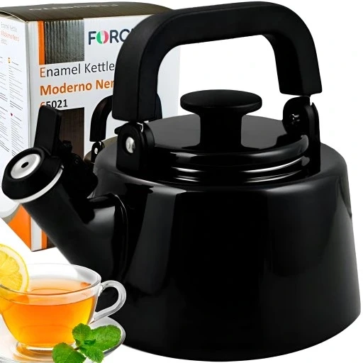 Чайник з свистком емальований для індукції Moderno чорний Forchetto 2,1 л