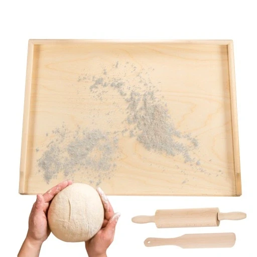 Дерев'яна велика дошка для замісу тіста 70x50 см одностороння Xxl + ступка і лопатка в