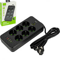 Мережевий фільтр - подовжувач 2500W 2м, 6 розеток + 4 USB + 1 Type-C, 483 купити дешево оптом в інтернет-магазині