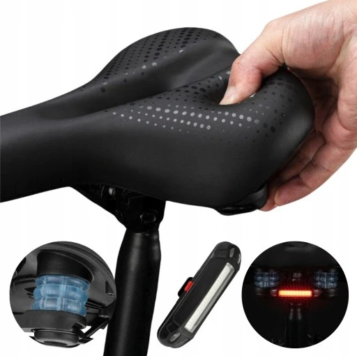 Велосипедне сідло жіноче/чоловіче м'яке на пружинах + лампа Rockbros