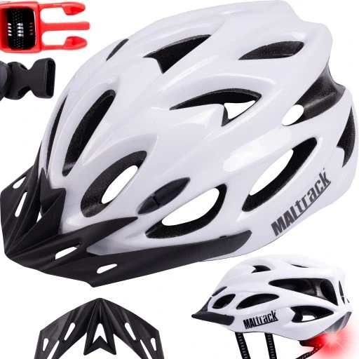 Універсальний велосипедний шолом з регульованим розміром та лампою 58-61 см білий