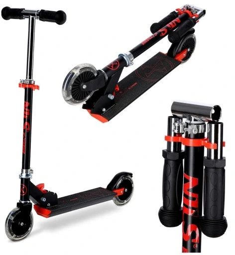 Складний дитячий самокат на двох колесах з регульованою висотою чорний колеса 120 мм з Led