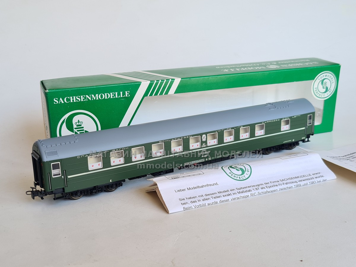 Sachsenmodelle 14328/3 Вагон пасажирський спальний, габариту РІЦ (RIC) Typ Y WLABm. СЖД, масштабу 1:87, H0, фото 1