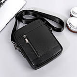 Сумка чоловіча шкіряна через плече Барсетка месенджер Чорна, фото 4
