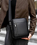 Сумка чоловіча шкіряна через плече Барсетка месенджер Чорна, фото 5