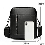 Сумка чоловіча шкіряна через плече Барсетка месенджер Чорна, фото 8