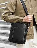 Сумка чоловіча шкіряна через плече Барсетка месенджер Чорна, фото 3