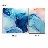 Картина в спокійних пастельних кольорах Акварельні розводи Декор для спальні Друк на полотні 100х60 з 2 частин, фото 5