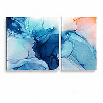 Картина в спокійних пастельних кольорах Акварельні розводи Декор для спальні Друк на полотні 100х60 з 2 частин, фото 2