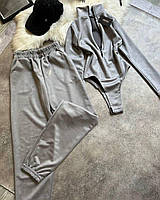 Жіночий костюм (боді + джогери) | Арт.1027 | Розміри 42 48 | Кольори: чорний, бежевий, графіт | Тканина: замш на дайвінгу