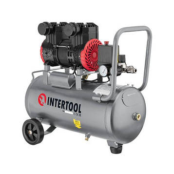 Компресор 24 л, 1.1кВт, 220В, 10атм, 200 л/хв, 2800 об/хв, безмасляний, 2 циліндри INTERTOOL PT-0029