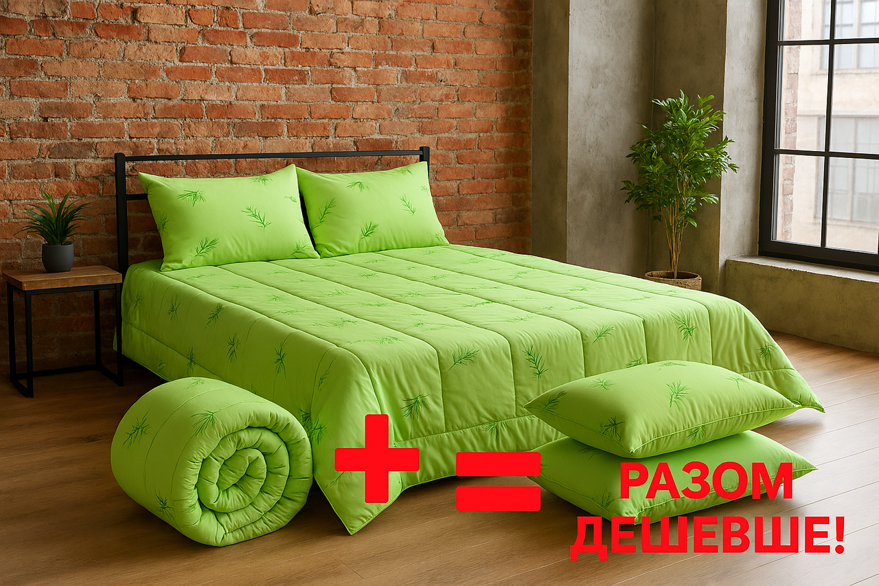 Ковдра бамбукова євро 200×215 + 2 подушки 50×70