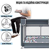 Дитячий манеж Terrio Happy L 150х180 см Жовтий з пластиковими дверима, двома ручками і 60 різнокольоровими м'ячами, фото 7