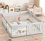 Дитячий манеж Terrio Happy L 150х180 см Жовтий з пластиковими дверима, двома ручками і 60 різнокольоровими м'ячами, фото 2