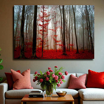 Картина з пейзажем осіннього лісу для спальні або вітальні Друк на полотні Декор сучасний інтер'єр 60х40см