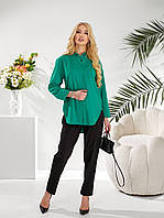Стильний  костюм двійка брюки та блуза oversize арт 454 зелений /трава