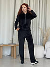 Жіночий велюровий костюм з капюшоном на блискавці чорний Комплект Кофта Штани, фото 2