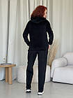 Жіночий велюровий костюм з капюшоном на блискавці чорний Комплект Кофта Штани, фото 3