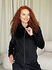 Жіночий велюровий костюм з капюшоном на блискавці чорний Комплект Кофта Штани, фото 4