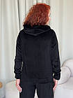 Жіночий велюровий костюм з капюшоном на блискавці чорний Комплект Кофта Штани, фото 5