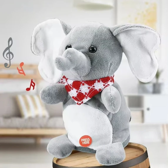 Плюшева іграшка слоник звірятко повторюшка з музикою дитині для ігор і засинання Приємний на дотик рухливий, фото 1