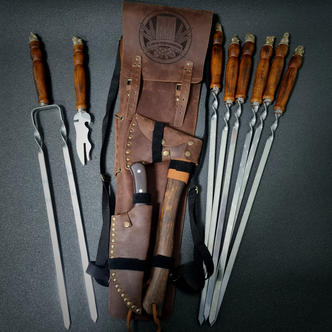 Набір шампурів у шкіряному чохлі "Фауна з сокирою", фото 1