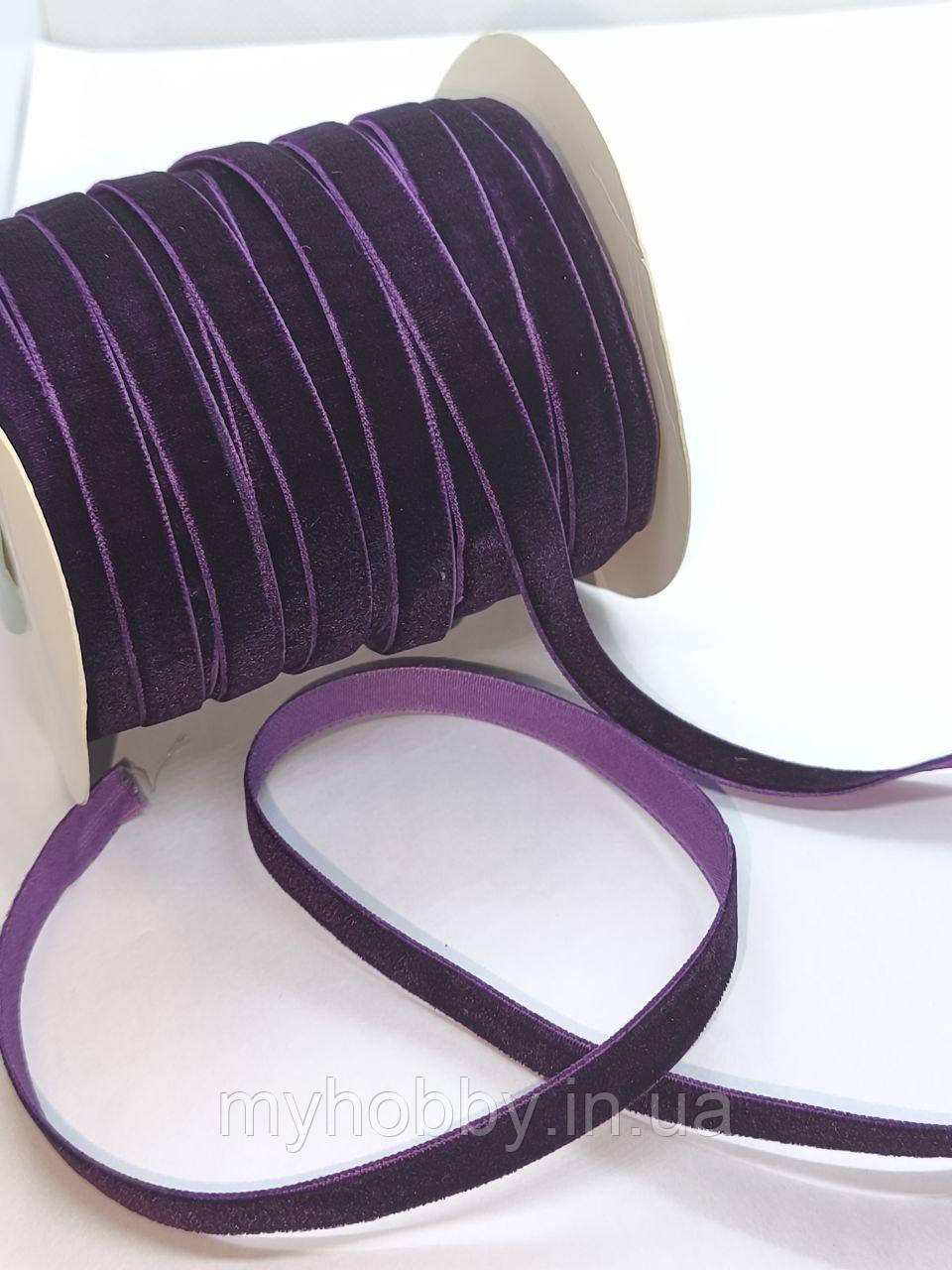Стрічка велюр 1см чорничний -1м, фото 1