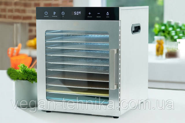 Профессиональный дегидратор Tekhniko DH-08H-SS (8 металлических лотков 30 × 28 см) – мощная сушилка из нержавеющей стали для фруктов, овощей, трав, специй, грибов, мяса, рыбы, ягод и пастилы