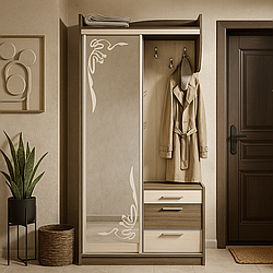 Маленька шафа купе 100 см у передпокій вузька з дзеркалом і тумбою для взуття глибиною 35 см Таня купе Летро (15 кольорів)