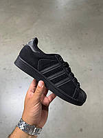 Чорні замшеві жіночі кросівки Adidas Superstar - демісезонні кеди адідас суперстар