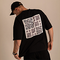 Чоловіча футболка Dido чорна з QR-кодами що оновлюється зі смартфона оверсайз