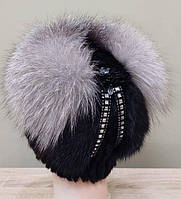 Хутряна чорна шапка з одатри та нірки з чорнобуркою