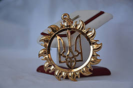 Кулон Тризуб в сонце великий біла бронза