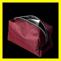 Косметичка бордовая вместительная 26х14х12 см для хранения в поездках дома в машине с молнией ST1