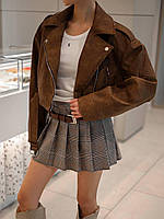 Жіноча демісезонна укорочена куртка косуха з екошкіри Kb209