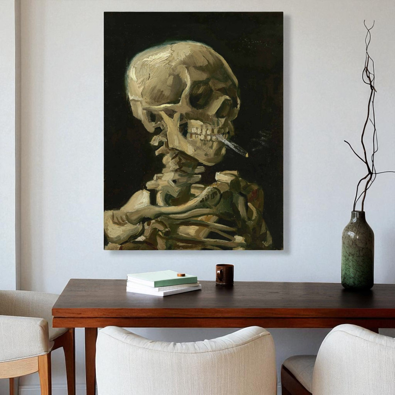 Картина Череп з цигаркою Репродукція Ван Гога Друк на полотні Стильний декор в інтер'єр 60х46см, фото 1