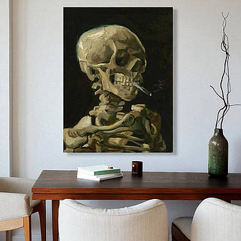 Картина Череп з цигаркою Репродукція Ван Гога Друк на полотні Стильний декор в інтер'єр 60х46см