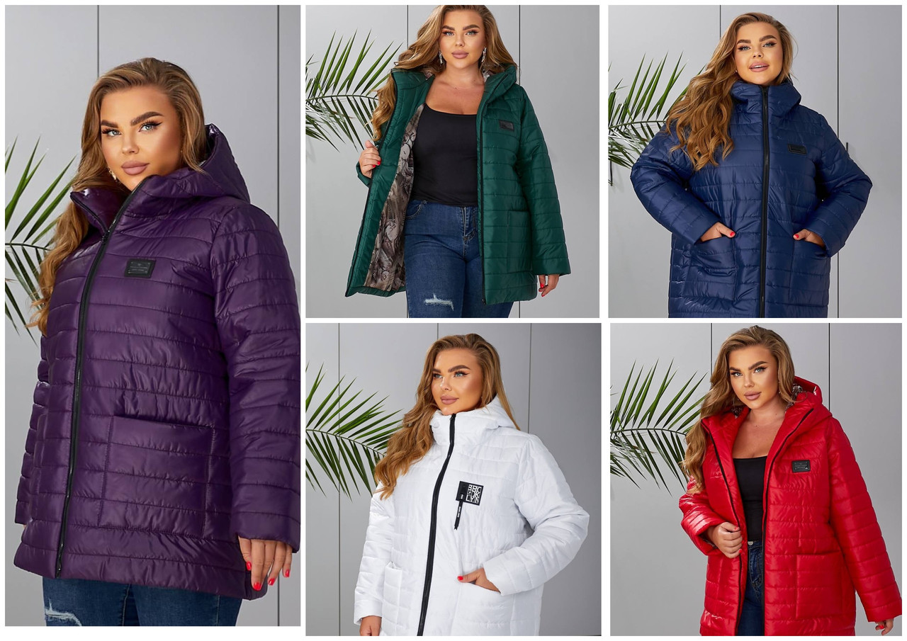 Стильна демісезонна куртка великих розмірів стьобаний з накладними кишенями Україна 48-50,52-54,56-58, фото 1