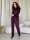 Жіночий велюровий костюм з капюшоном на блискавці бордовий Комплект Кофта Штани, фото 2