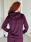 Жіночий велюровий костюм з капюшоном на блискавці бордовий Комплект Кофта Штани, фото 5