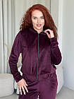 Жіночий велюровий костюм з капюшоном на блискавці бордовий Комплект Кофта Штани, фото 4