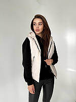 Стильний жіночий жилет з капюшоном (Розмір XS-S(42-44), M-L(46-48), XL-XXL(50-52), 3-4 XL (54-56)), Бежевий