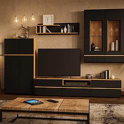 Красива стінка під телевізор 3 метри в стилі модерн у вітальню зал Денвер Мебель Сервіс бук белензон чорний