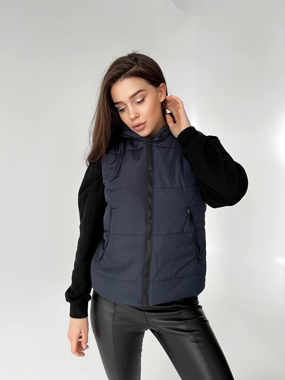 Стильний жіночий жилет з капюшоном (Розмір XS-S(42-44), M-L(46-48), XL-XXL(50-52), 3-4 XL (54-56)), Синій, фото 1