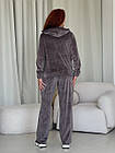Жіночий велюровий костюм з капюшоном на блискавці бежевий Комплект Кофта Штани, фото 4