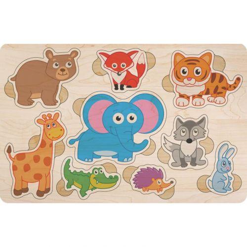 Деревʼяний пазл, кольоровий "Дикі звірята", фото 1